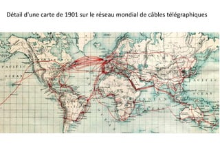 Détail d'une carte de 1901 sur le réseau mondial de câbles télégraphiques
 