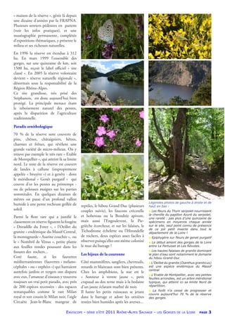 ENVISCOPE - SÉRIE D’ÉTÉ 2011 RHÔNE-ALPES SAUVAGE - LES GORGES DE LA LOIRE PAGE 3
Légendes photos de gauche à droite et de
haut en bas :
● Les	
 