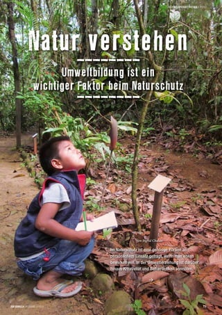 Natur verstehen
––––––––
Umweltbildung ist ein
wichtiger Faktor beim Naturschutz
––––––––
Im Naturschutz ist eine gehörige Portion an
persönlichem Einsatz gefragt, wenn man etwas
bewirken will. In der Umwelterziehung ist darüber
hinaus Kreativität und Beharrlichkeit vonnöten.
Von Ingrid Chalán
15ZGF GORILLA | AUSGABE 2/2013
SCHWERPUNKTTHEMA | PERU
 