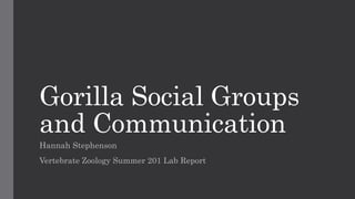 Gorilla Social Groups
and Communication
Hannah Stephenson
Vertebrate Zoology Summer 201 Lab Report
 