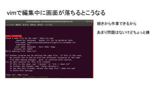 vimで編集中に画面が落ちるとこうなる
続きから作業できるから
あまり問題はないけどちょっと嫌
 