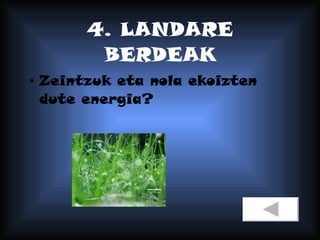 4. LANDARE BERDEAK Zeintzuk eta nola ekoizten dute energia? 