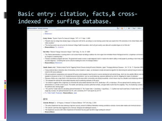 Basic entry: citation, facts,& cross-indexed for surfing database.<br />