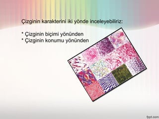 Çizginin karakterini iki yönde inceleyebiliriz:

* Çizginin biçimi yönünden
* Çizginin konumu yönünden
 