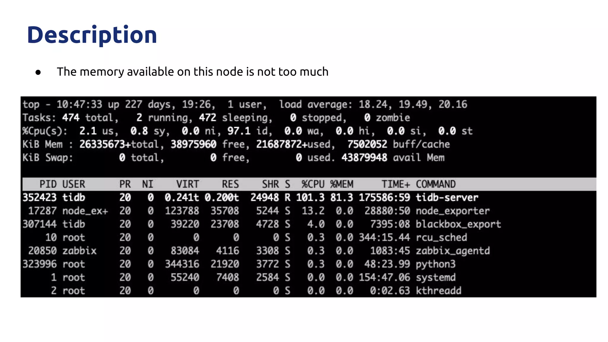 ● The memory available on this node is not too much
Description
 