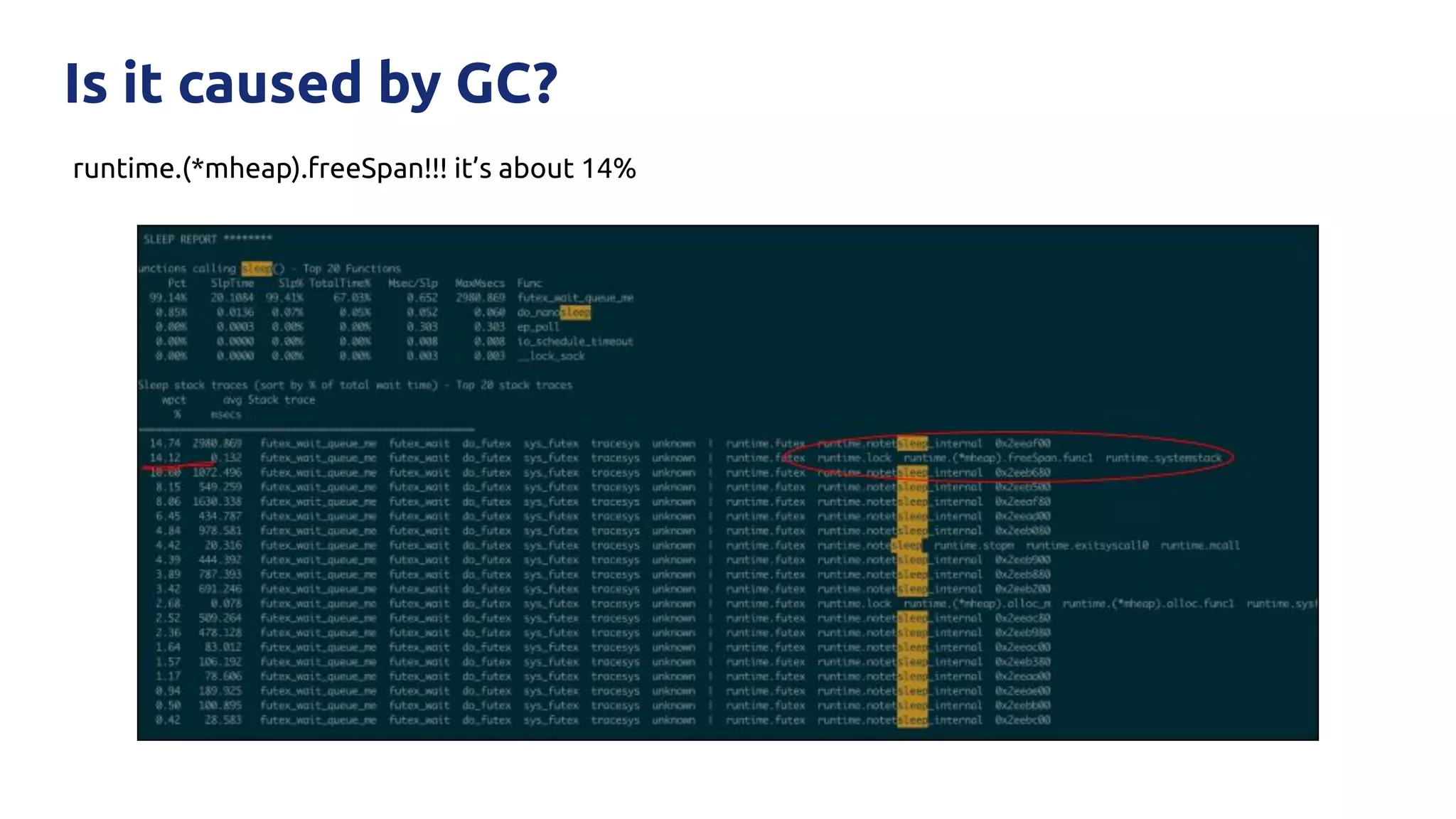 runtime.(*mheap).freeSpan!!! it’s about 14%
Is it caused by GC?
 