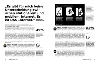 „Es gibt für mich keine
Unterscheidung zwi-
schen stationärem und
mobilem Internet. Es
ist DAS Internet.”
Smarter Lifestyle: Ganz selbstverständlich umgibt das
Internet den Smartphone-Nutzer immer und überall. Das formt
ein grundlegend neues Mindset.
VICTOR (28),
Smart-Native
Das mobile Internet erweitert das Handy vom Kommunikations- zum Interaktions-
medium, macht es zum Lebensmittelpunkt des digitalen Lifestyles. Mit dem Smart-
phone sind Online-Angebote jederzeit verfügbar. Für die Avantgarde der Nutzer
verschwindet damit schon heute der Unterschied zwischen mobilem und statio­
närem Internet. Die neue digitale Realität wird gelebt, wo auch immer sich ihre
Protagonisten gerade bewegen. 49 Prozent der Smart-Natives beziehen nützliche
Informationen für den Alltag wie z. B. Staudaten, Fahrplanauskünfte etc. bereits
primär über ihr Smartphone. Das Gerät passt sich exakt den Präferenzen seines
Nutzers an und lässt sich problemlos in die Alltagsroutine integrieren. Der Instant-
On-Charakter des mobilen Endgeräts macht das Internet zum Neben-
bei-Medium. Die situative Nutzbarkeit formt den mobilen Mehrwert
für seine Nutzer und verändert gleichzeitig Ansprüche und Nutzungs­
gewohnheiten.
Smarte Nutzung: Der wachsende Erfolg des Smartphones liegt
maßgeblich in seiner intuitiven Nutzbarkeit begründet. Erst die Einführung
von Touchscreens und Apps machte das mobil verfügbare Internet auch tat-
sächlich mobil nutzbar. Berührungsempfindliche Displays schaffen eine neue
Intimität der Interaktion. Das Gerät tritt in den Hintergrund und lässt den Nutzer
auf die Inhalte fokussieren. Apps bieten einen einfacheren Zugang zu Funktionen
und Inhalten, indem sie technische Beschränkungen wie z. B. geringe Bildschirm-
größe ausgleichen (vgl. Frustfaktoren, S. 26). Im Vergleich zum stationären Internet
bieten Smartphones ständige Verfügbarkeit. Der Zugriff auf das Internet fügt sich
ohne Unterbrechung in den Tagesablauf ein („non-disruptive“). Knapp ein Drittel
der Nutzergruppe der Smart-Natives nutzt deshalb zur lokalen Suche schon heute in
erster Linie das Smartphone. Das Internet wird hosentaschenkompatibel.
Smarte Effizienz: Smartphones dienen als „Enabler“. Die Tech-
nologie befähigt ihre Nutzer unabhängig von Ort und Zeit, das Gewünschte
einfacher und schneller zu erreichen. Informationen, Kommunikation,
Entertainment oder Shopping-Angebote sind immer verfügbar. Der Nutzer
muss nur darauf zugreifen – je nach Situation und eigenem Interesse. Vielfach
werden diese Angebote bereits parallel genutzt. Durch Multitasking kann mehr in
der gleichen Zeit erledigt werden, und das verlängert gewissermaßen den Tag. Die
ständige Verfügbarkeit bedingt veränderte Verhaltensmuster, die technischen
Möglichkeiten formen die Grundlage eines neuen, flexiblen Lebensstils. Voraus-
schauende Planung wird durch Ad-hoc, Entscheidungen ersetzt. Mobilität gewährt
Flexibilität. Entscheidungsfähigkeit heißt in Zukunft, situativ die benötigten Infor-
mationen schnell und zuverlässig abrufen zu können: Zugang zu Wissen wird
mindestens ebenso wichtig wie Faktenwissen.
Gleichzeitig lässt sich eine Dynamisierung vormals medienfreier Zeitinseln beob-
achten. Leerlaufzeiten werden überbrückt: 82 Prozent der Smart-Natives nutzen ihr
Gerät zum Zeitvertreib in Pausen. Nicht nur unterwegs, auch zu Hause wird dieser
bequeme Zugang geschätzt. Smart-Natives geben selbst in Reichweite ihres statio-
nären Internetzugangs oft schon lieber dem Smartphone den Vorzug. Die Instant-
On-Funktionalität des Gerätes entscheidet.
Smarte KommunikatioN: Medien beeinflussen Kommunikati-
onsformen. Neben herkömmlichen Handyfunktionen können mittels Smart-
phone auch alle internetbasierten Formen der Kommunikation wie z. B.
E-Mail, Instant Messaging, VoIP oder Soziale Netzwerke genutzt werden.
Besonders die schriftlichen Formen der Internetkommunikation ergänzen die klas-
sische Telefonie. Für die Gruppe der Smart-Natives machen E-Mail, Chat und
Soziale Netzwerke zusammen (29 Prozent) schon jetzt einen höheren Nutzungs­
Die intuitive
Nutzung mittels
touchscreen:
Einen maßgeblichen
Entwicklungsschritt in der
Smartphone-Nutzung
stellt der Übergang zur
Touchscreen-Technologie
dar. Durch die haptische
Navigierbarkeit innerhalb
von Inhalten und An­
wendungen verliert die
Nutzung ihre Virtualität.
Das Internet wird zum
anfassbaren Erlebnis.
Gesten auf dem touchscreen
Schubsen (Flick):
Schnell mit dem
Finger über den
Touch­screen ziehen,
der Finger verlässt
am Ende der Bewe-
gung den Screen.
Stauchen (Pinch):
Daumen und Zeige­
finger zusammen­
ziehen zum Verklei-
nern der Darstellung.
Strecken (Zoom):
Daumen und Zeige­
finger auseinander-
ziehen zum Vergrö-
ßern der Darstellung.
Susi (24), Smart-
Native: „Durch den
Touchscreen meines
iPhones wird mir das
mobile Internet so
leicht gemacht, dass
ich gar nicht mehr
drum herumkomme,
online zu gehen.”
der Smart-Natives
beziehen nützliche
Alltags­informationen
bereits primär über ihr
Smartphone.
49% der Smart-Natives
nutzen ihr Smartphone
zum Zeitvertreib in
Pausen.
82%
Michael (25), Smart-
native: „Abends zu
Hause gehe ich meistens
über mein Smartphone
ins Internet, weil man
nicht extra den Rechner
anschalten muss. Das
Telefon ist ja immer an.”
18 GO-smart-Studie 2012 19GO-smart-Studie 2012
 