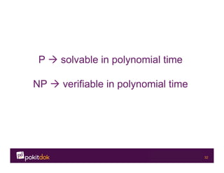 Confidential 32
P à solvable in polynomial time
NP à verifiable in polynomial time
 