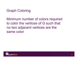 Confidential 36
Graph Coloring
Minimum number of colors required
to color the vertices of G such that
no two adjacent vertices are the
same color
 