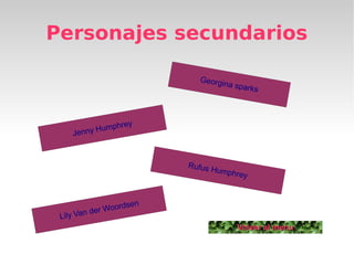 Personajes secundarios

                           Georgi
                                 na   sparks



                  y
          H umphre
    Jenny


                         Rufus
                                 Humph
                                       rey


                   sen
          der Woord
 Lily Van
                                       Volver al menu
 