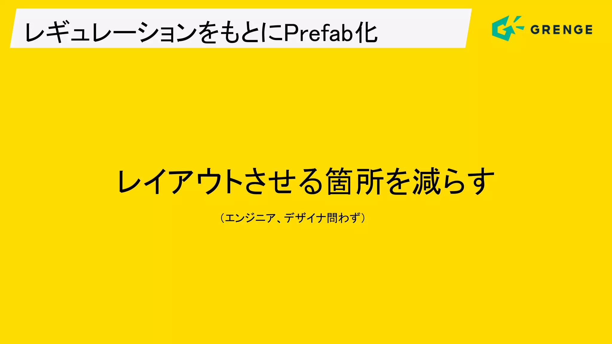 レギュレーションをもとにPrefab化
レイアウトさせる箇所を減らす
（エンジニア、デザイナ問わず）
 