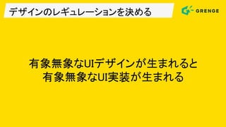 デザインのレギュレーションを決める
有象無象なUIデザインが生まれると
有象無象なUI実装が生まれる
 