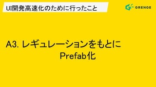 UI開発高速化のために行ったこと
A3. レギュレーションをもとに
Prefab化
 
