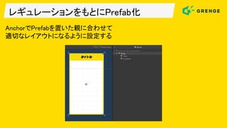 レギュレーションをもとにPrefab化
AnchorでPrefabを置いた親に合わせて
適切なレイアウトになるように設定する
 