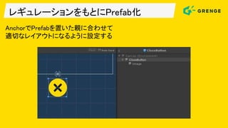 レギュレーションをもとにPrefab化
AnchorでPrefabを置いた親に合わせて
適切なレイアウトになるように設定する
 
