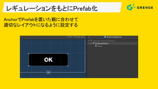 レギュレーションをもとにPrefab化
AnchorでPrefabを置いた親に合わせて
適切なレイアウトになるように設定する
 