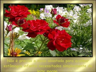 Não é preciso a mesa abastada para acalmar estômagos infantis necessitados simplesmente de leite morno. 