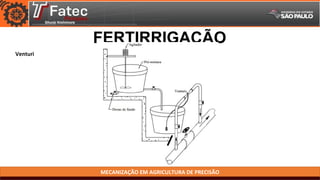 MECANIZAÇÃO EM AGRICULTURA DE PRECISÃO
FERTIRRIGAÇÃO
Venturi
 