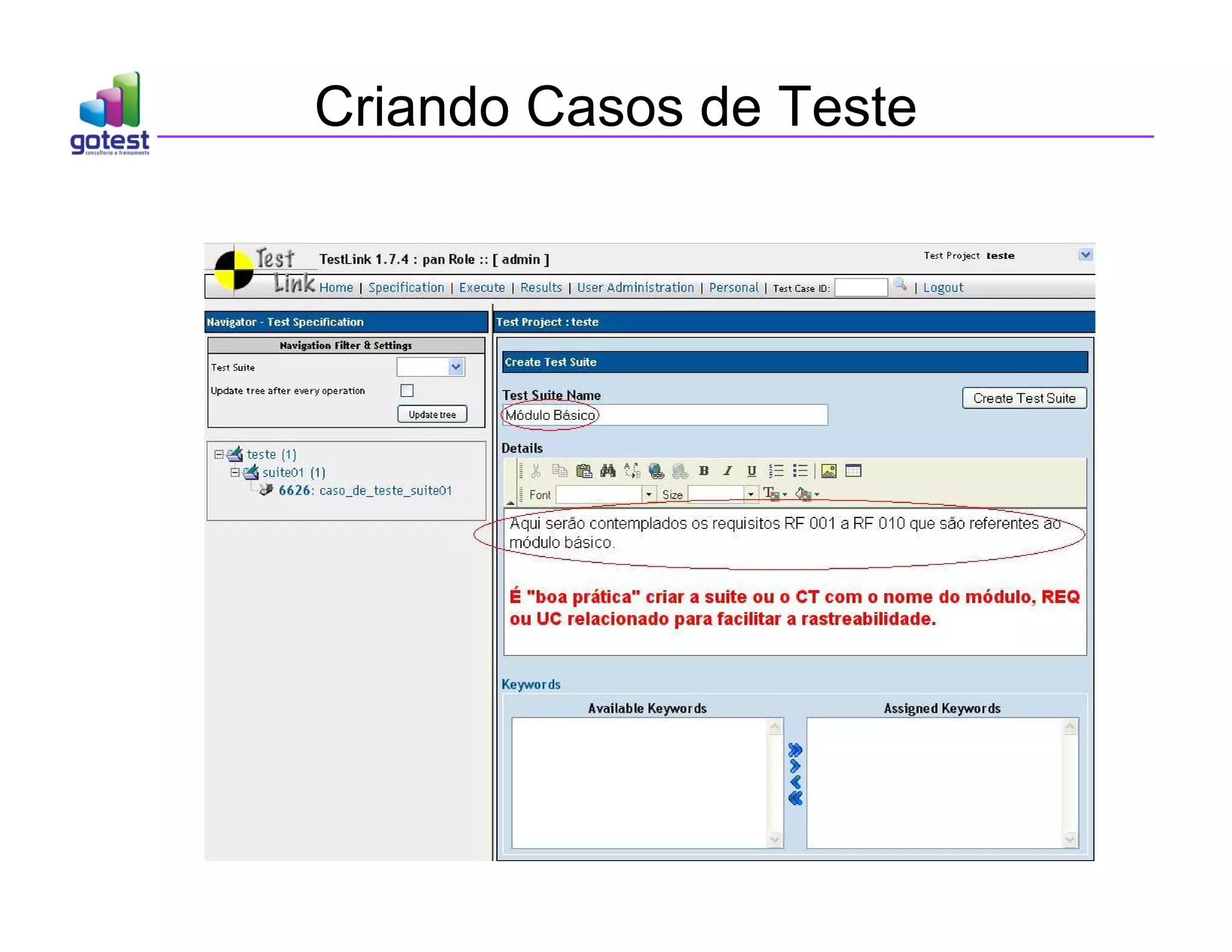 Criando Casos de Teste
 