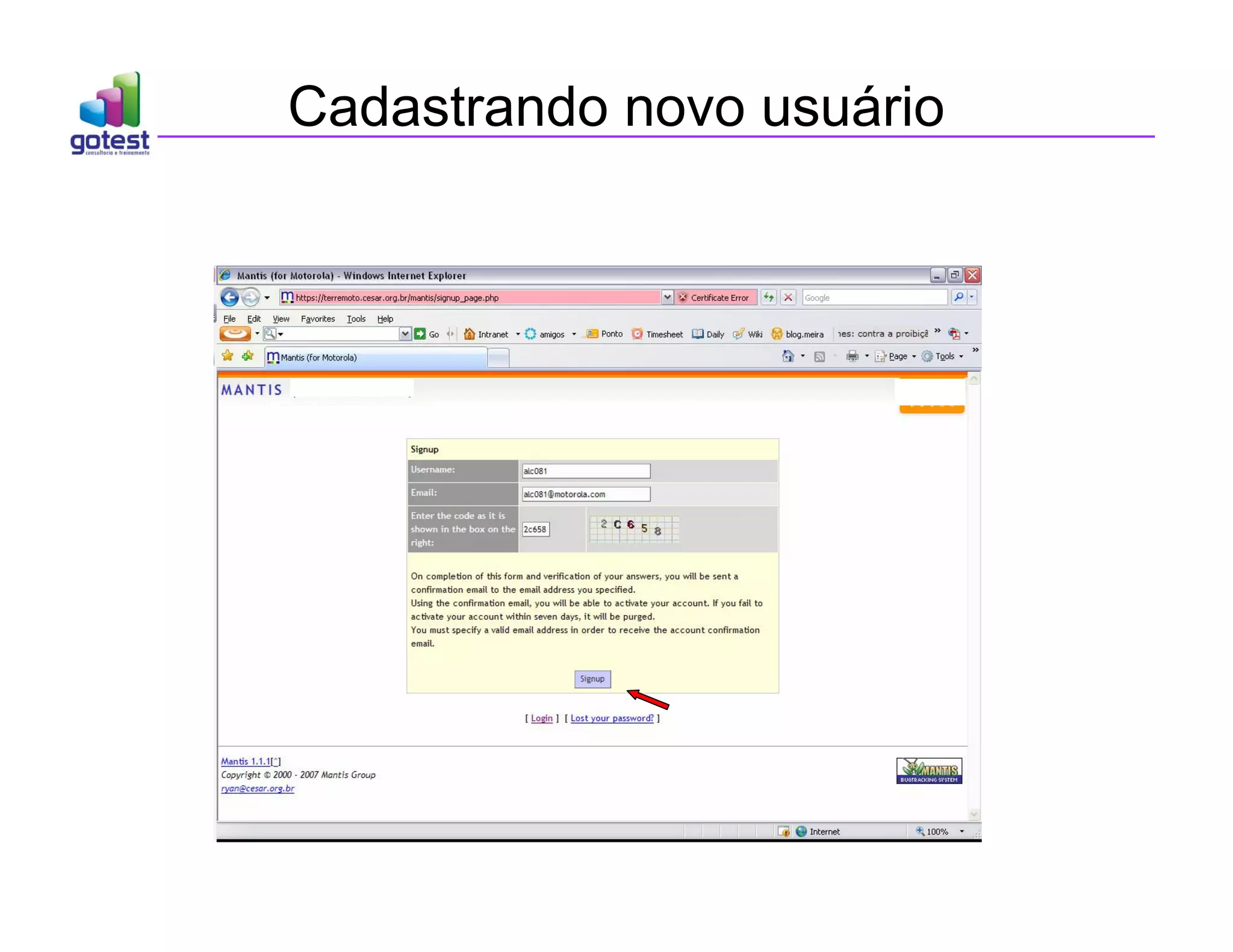 Cadastrando novo usuário
 