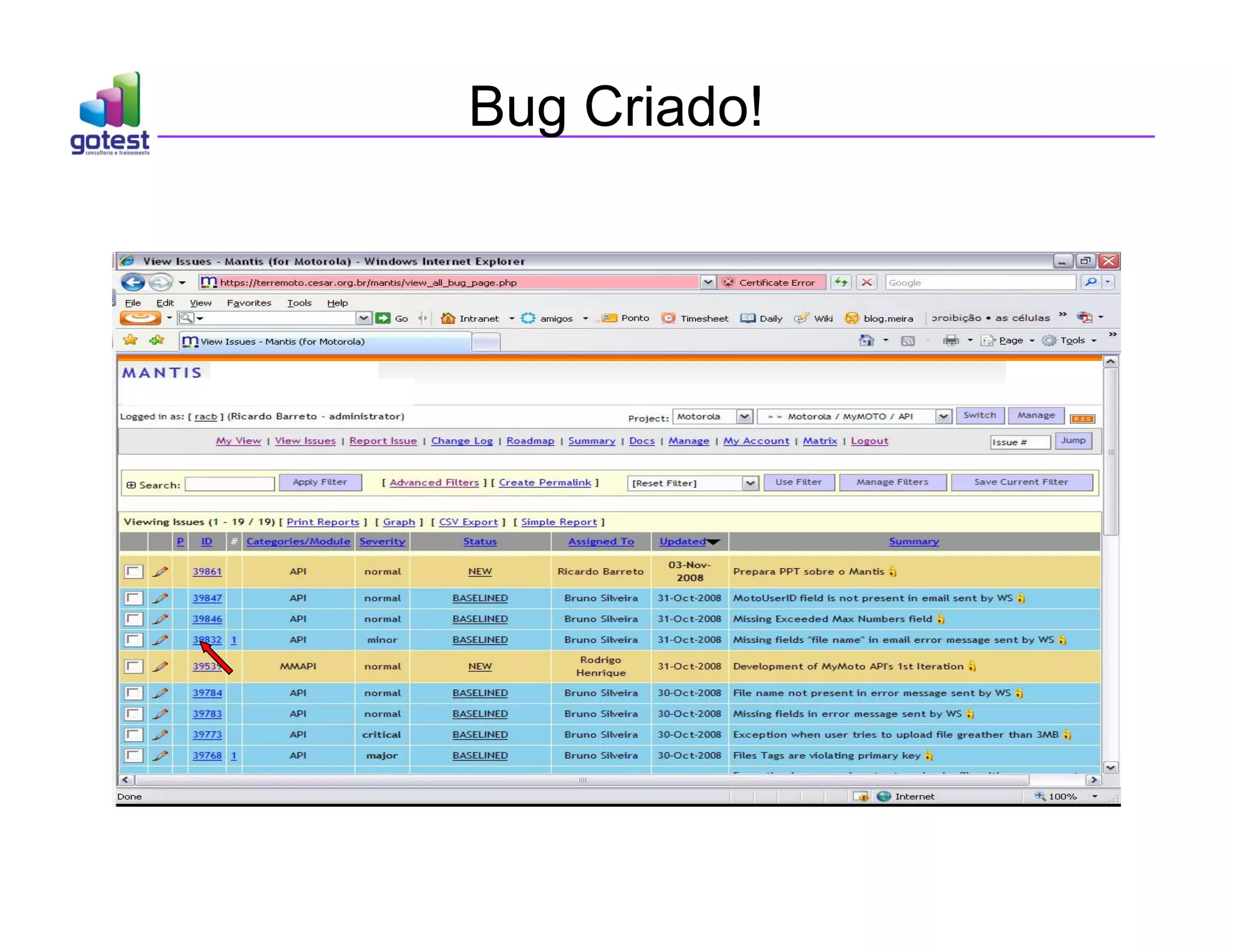 Bug Criado!
 