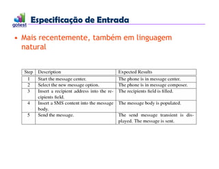 Especificação de Entrada
Especificação de Entrada
• Mais recentemente, também em linguagem
natural
 