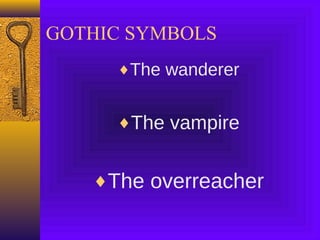 GOTHIC SYMBOLS
♦The wanderer

♦The vampire

♦The overreacher

 