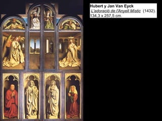 Hubert y Jan Van Eyck
L'adoració de l'Anyell Místic (1432).
134,3 x 257,5 cm.
 