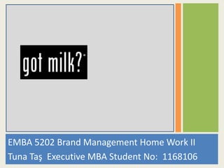 EMBA 5202 Brand Management Home Work II
Tuna Taş Executive MBA Student No: 1168106
 