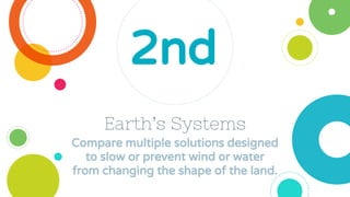Earth’s Systems
Compare multiple solutions designed
to slow or prevent wind or water
from changing the shape of the land.
2nd
 