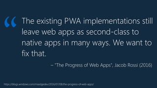 🔗
🙂 The great thing here is that
progressive web apps bring
back the power of the link
🙂 You don’t need to play by the
rul...