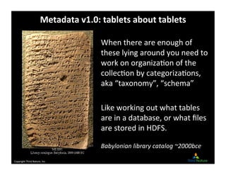 Copyright	
  Third	
  Nature,	
  Inc.	
  
Metadata	
  v1.0:	
  tablets	
  about	
  tablets	
  
When	
  there	
  are	
  eno...