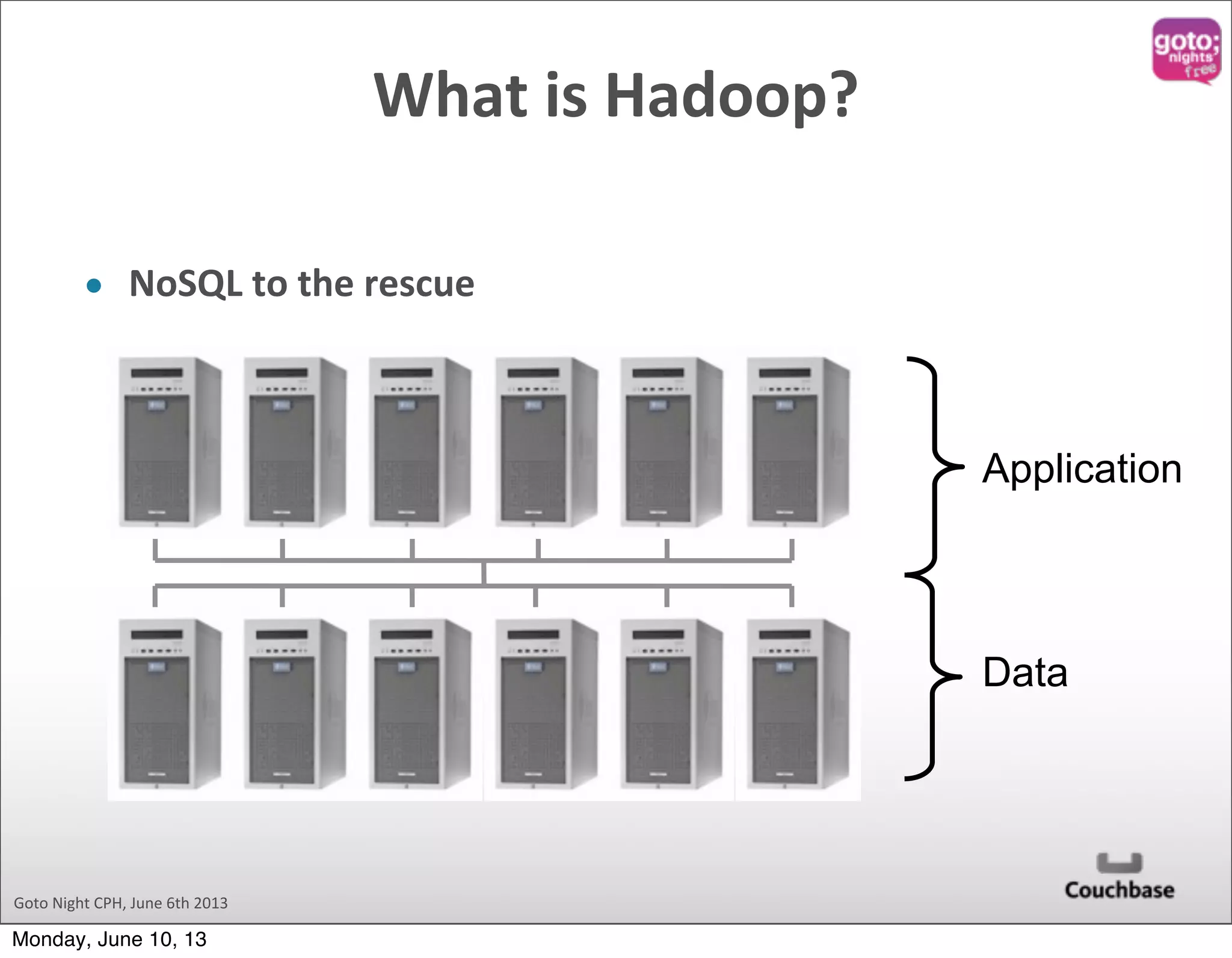Goto  Night  CPH,  June  6th  2013 What  is  Hadoop? • NoSQL  to  the  rescue Application Data Monday, June 10, 13 