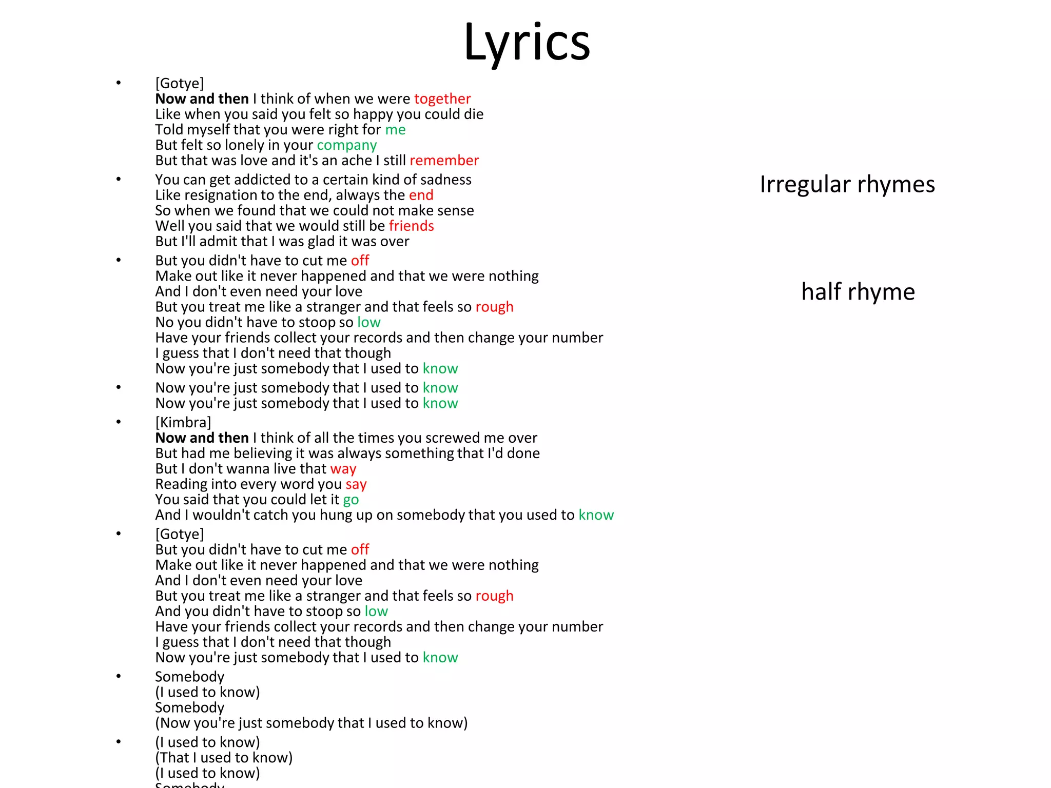 somebody that i used to know lyrics