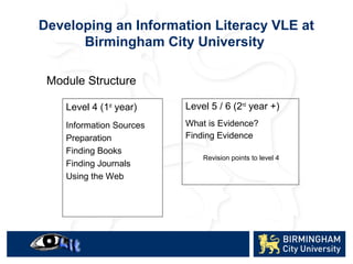 Gough Developing an information literacy VLE at Birmingham City University