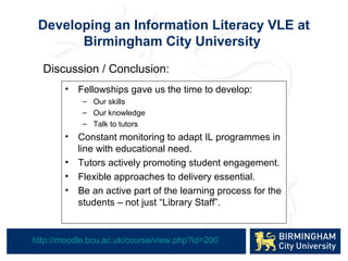 Gough Developing an information literacy VLE at Birmingham City University