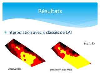 Résultats	
  
* Interpolation	
  avec	
  4	
  classes	
  de	
  LAI	
  

Observation	
  

Simulation	
  avec	
  MLR	
  

 