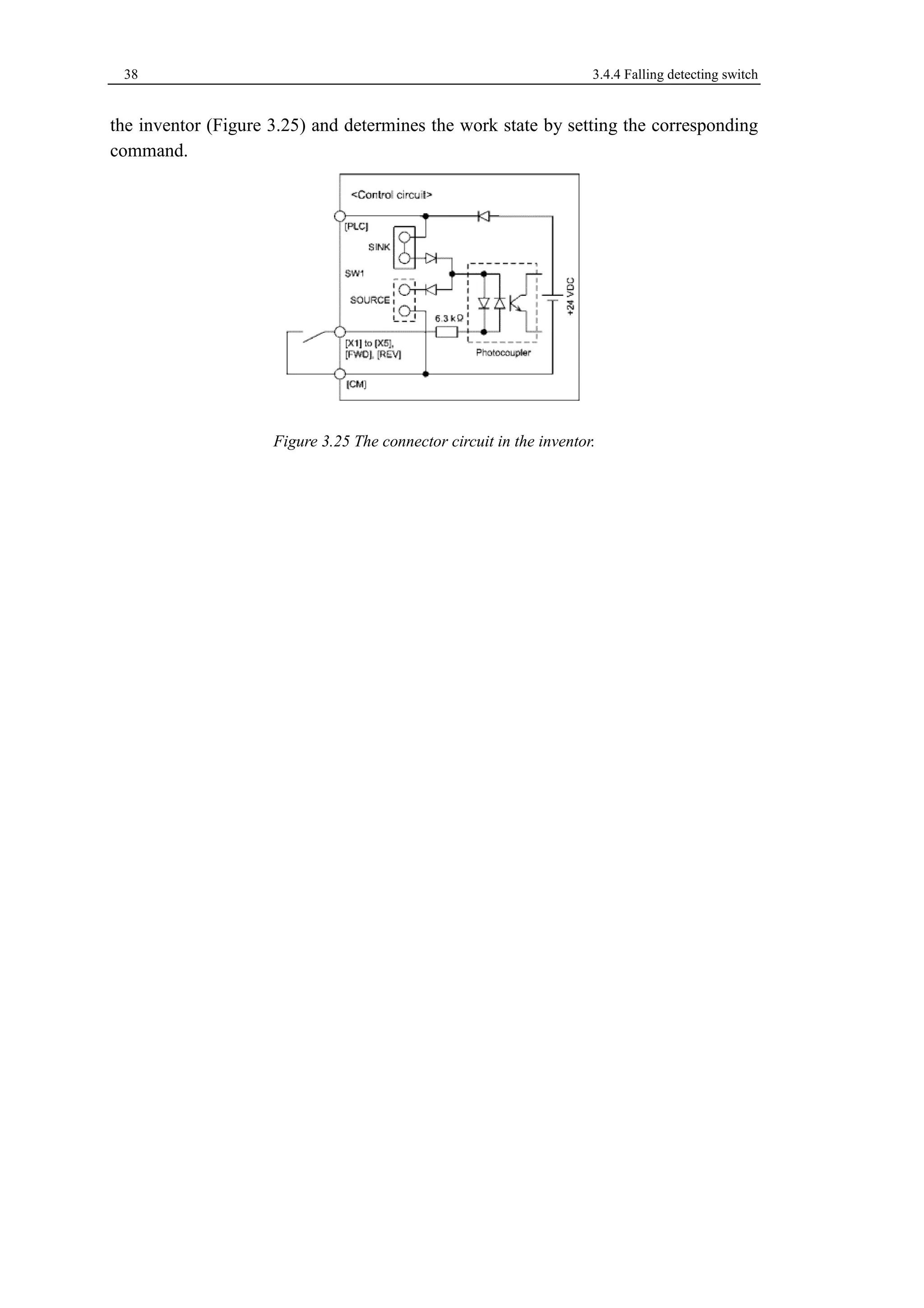 38 3.4.4 Falling detecting switch 
the inventor (Figure 3.25) and determines the work state by setting the corresponding 
command. 
Figure 3.25 The connector circuit in the inventor. 
 