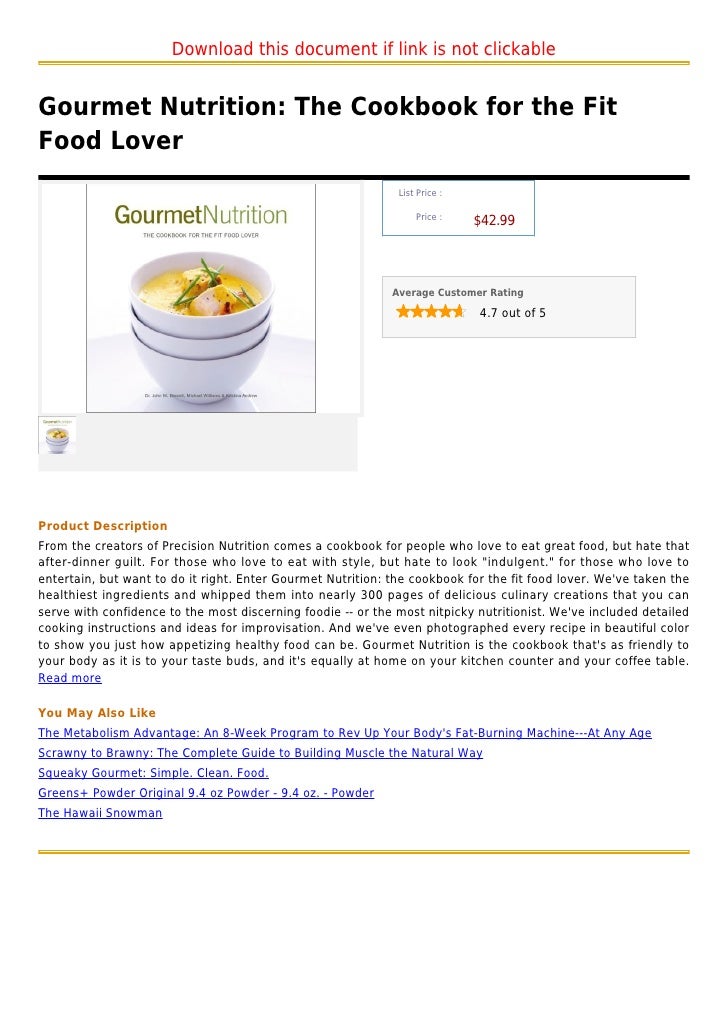 Gourmet nutrition the cookbook for the fit food lover