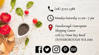 (08) 9750 5388
Monday-Saturday 11 am - 7 pm
Dunsborough Centrepoint
Shopping Centre
27b/55 Dunn Bay Road
DUNSBOROUGH WA 62...