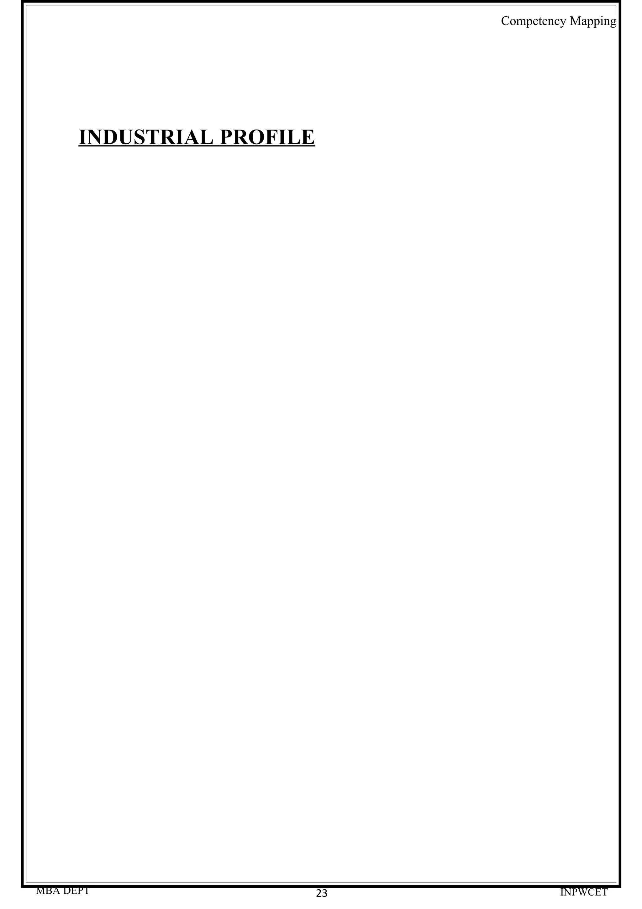 Competency Mapping




      INDUSTRIAL PROFILE




MBA DEPT                   23            INPWCET
 