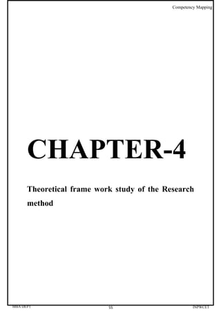 Competency Mapping




      CHAPTER-4
      Theoretical frame work study of the Research
      method




MBA DEPT                   55                        INPWCET
 