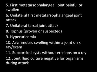 Differential Diagnosis
• Pseudogout: Chondrocalcinosis,
CPPD
• Psoriatic Arthritis
• Osteoarthritis
• Rheumatoid arthritis...