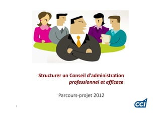 Structurer un Conseil d'administration
                  professionnel et efficace

             Parcours-projet 2012
1
 