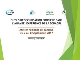 1
OUTILS DE SECURISATION FONCIERE DANS
L’ANAMBE: EXPERIENCE DE LA SODAGRI
_______________________
Atelier régional de Bamako
Du 7 au 8 Septembre 2017
___________
Oumar Ly, CT SODAGRI
 