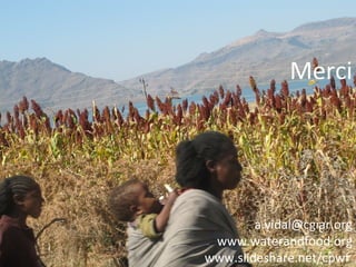 Merci 
a.vidal@cgiar.org 
www.waterandfood.org 
www.slideshare.net/cpwf 
 