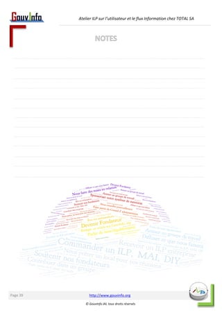 Atelier ILP sur l’utilisateur et le flux Information chez TOTAL SA 
http://www.gouvinfo.org 
© GouvInfo IAI, tous droits réservés 
Page 39 
NOTES 
 