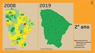 2019
Não Alfabetizado (0)
Alfabetização Incompleta (0)
Intermediário (0)
Desejável (184)
2° ano
2008
Fonte: UFJF/CAEd?SPAECE 2019
Elaborado por SEDUC/COADE/CEADE
Fonte: UFJF/CAEd/SPAECE 2008
Elaborado por SEDUC/COADE/CEADE
 