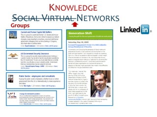 KNOWLEDGE
SOCIAL VIRTUAL NETWORKS
Groups
 