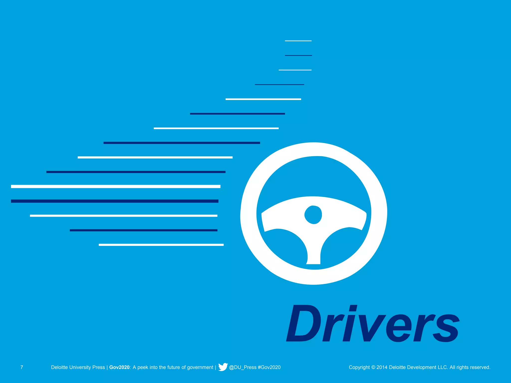 7 Deloitte University Press | Gov2020: A peek into the future of government | @DU_Press #Gov2020 Copyright © 2014 Deloitte Development LLC. All rights reserved. 
Drivers  